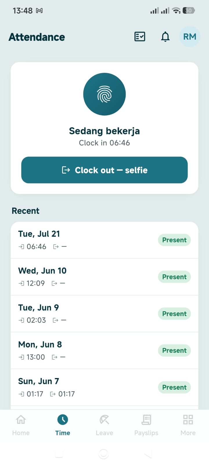 ESS mobile — absensi