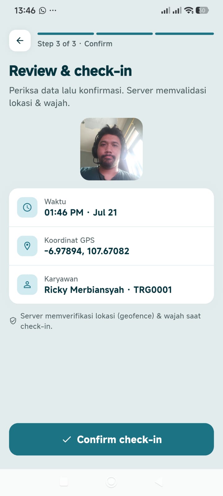 ESS mobile — check-in geofence