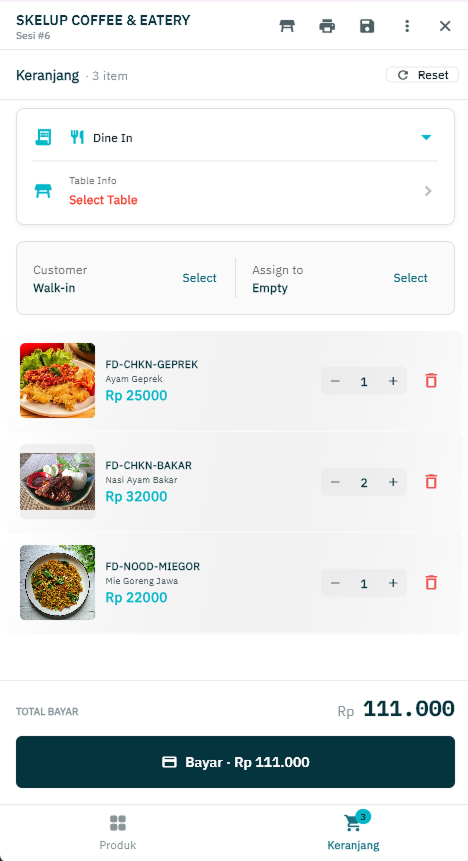 POS F&B (HP) — keranjang